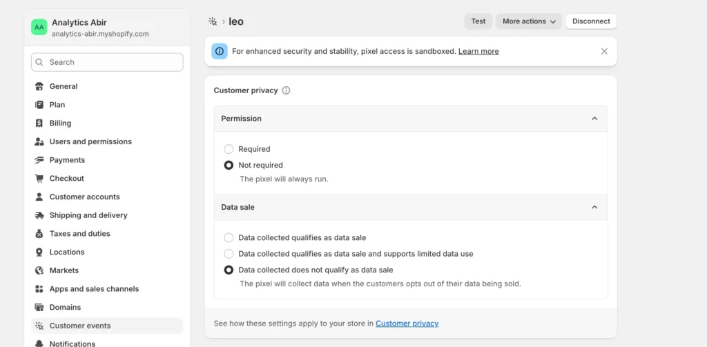 configure the pixel privacy settings