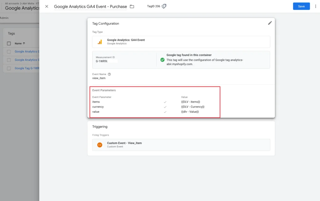 Detailed setup of ga4 ecommerce tracking tag manager for view item events