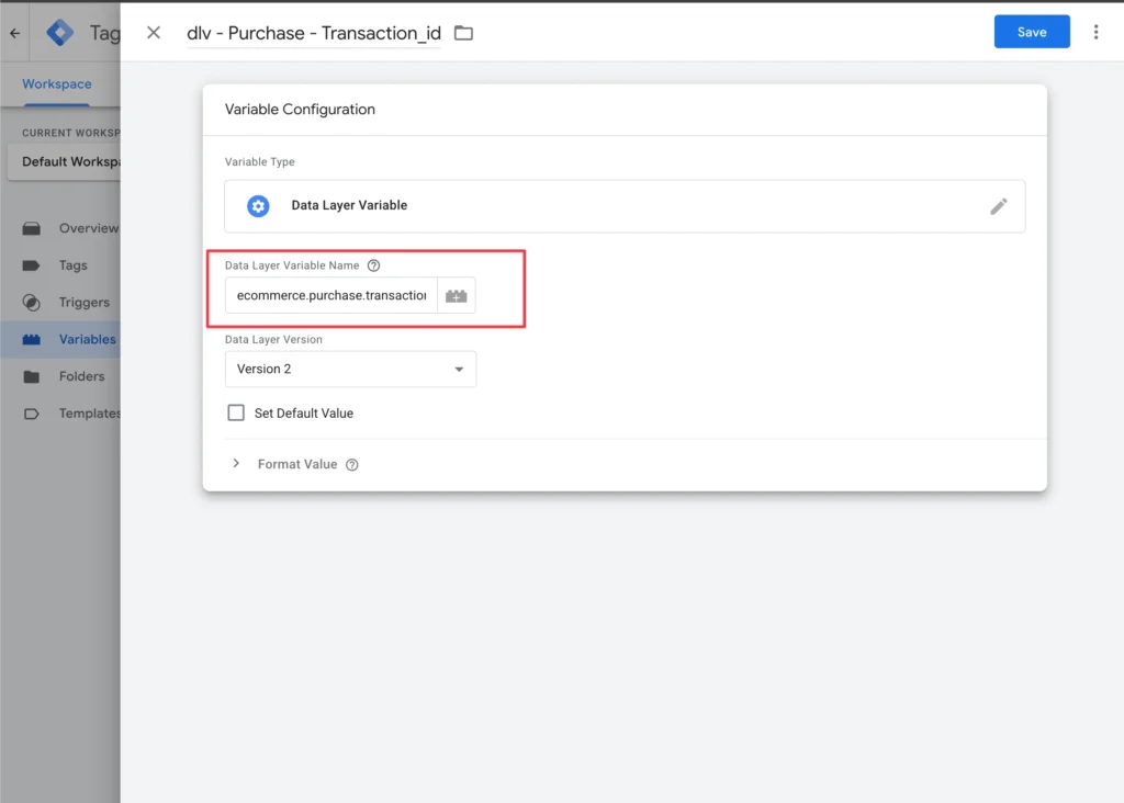 Create a Data Layer Variable for ecommerce.purchase.transaction_id