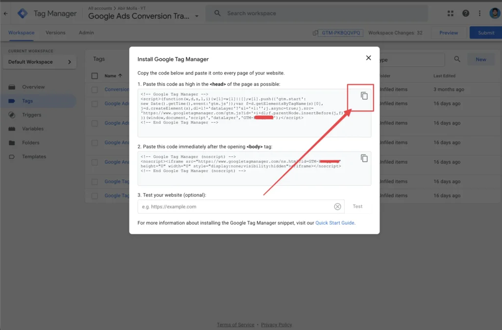 How to get GTM code snippets