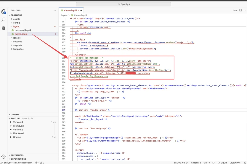 Where to paste them in Shopify's theme.liquid file